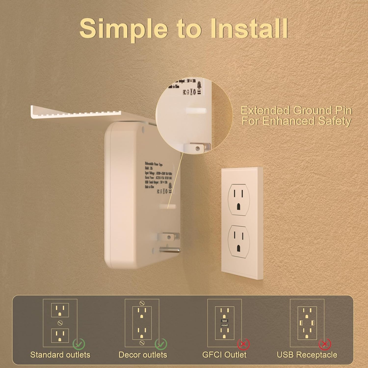 Overtop Power Charger with Shelf, Wall Outlet Extender Surge Protector with 6 AC Outlets, 4 USB Ports(1 USB C) Plug Expander Charger Shelf with Storage for Home, Dorm