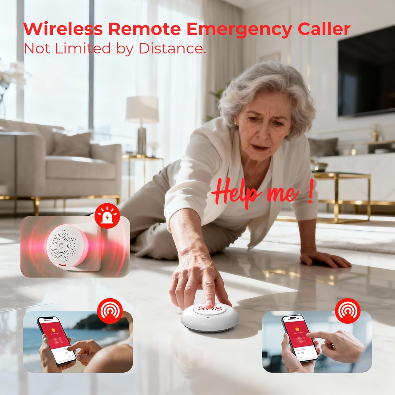 Caregiver Call Button Wireless Call Button for Elderly at Home,WiFi Panic Button,Life Alert Systems for Seniors No Monthly Fee (whiter2)