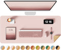 YSAGi Double-Sided Desk Pad, 31.5"x15.7"Leather Desk Mat, Eco Cork Desk Pad Protector,Large Mouse Pad,Waterproof Desk Blotter for Office/Home(Pink)