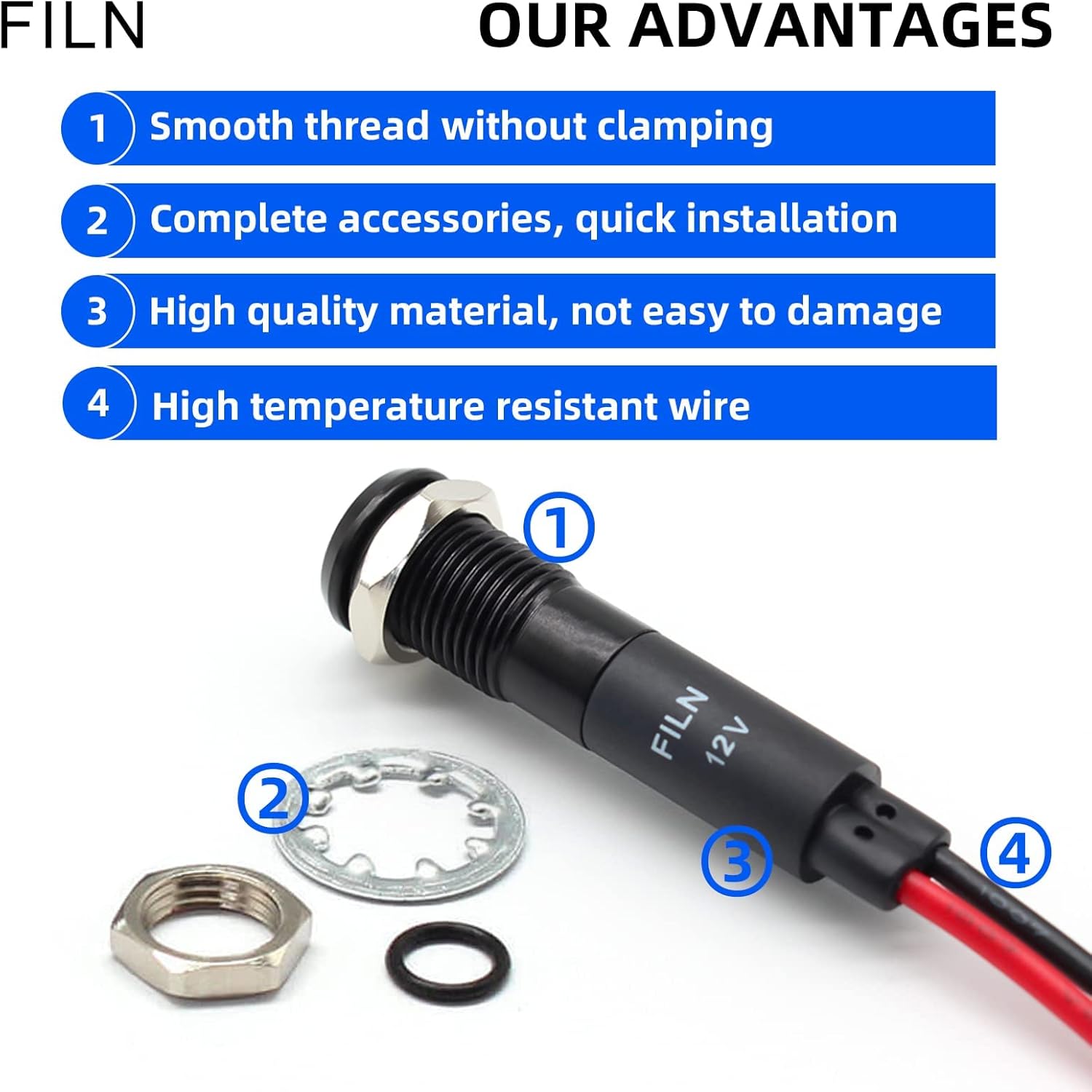 50Pcs 8MM (5/16") Indicator Light 12V 24V Metal Pilot Lamp Lights Aluminum Black Anodized Waterproof ip67 Red Signal Lamp Light(12V-24V Black Anodized-Red)