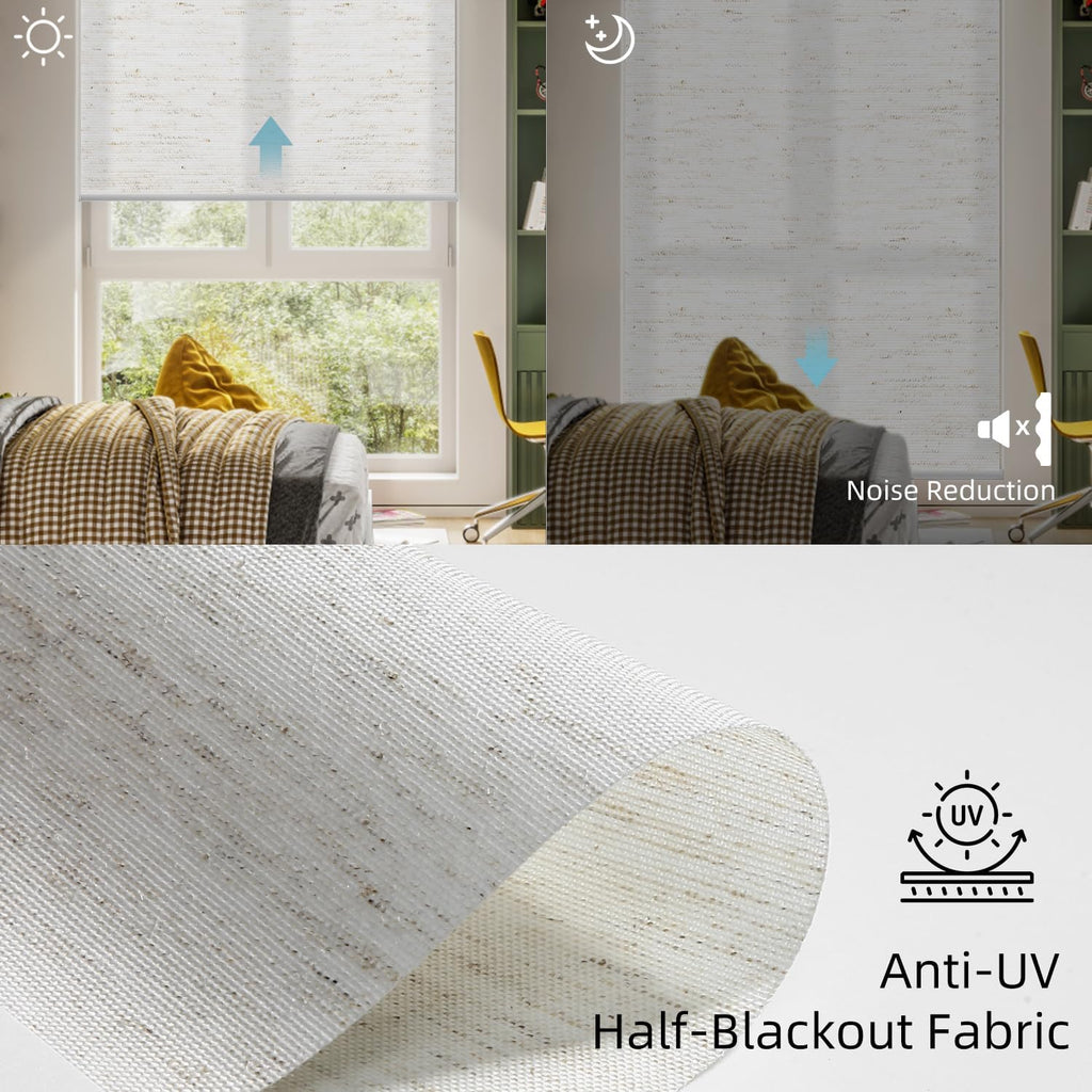 SmartWings Motorized Light Filtering Shades, Work with Matter Thread Apple Homekit, Alexa SmartThings Google, Cordless Window Shades with Remote Control, Rechargeable, Custom Size, Fabric Sample