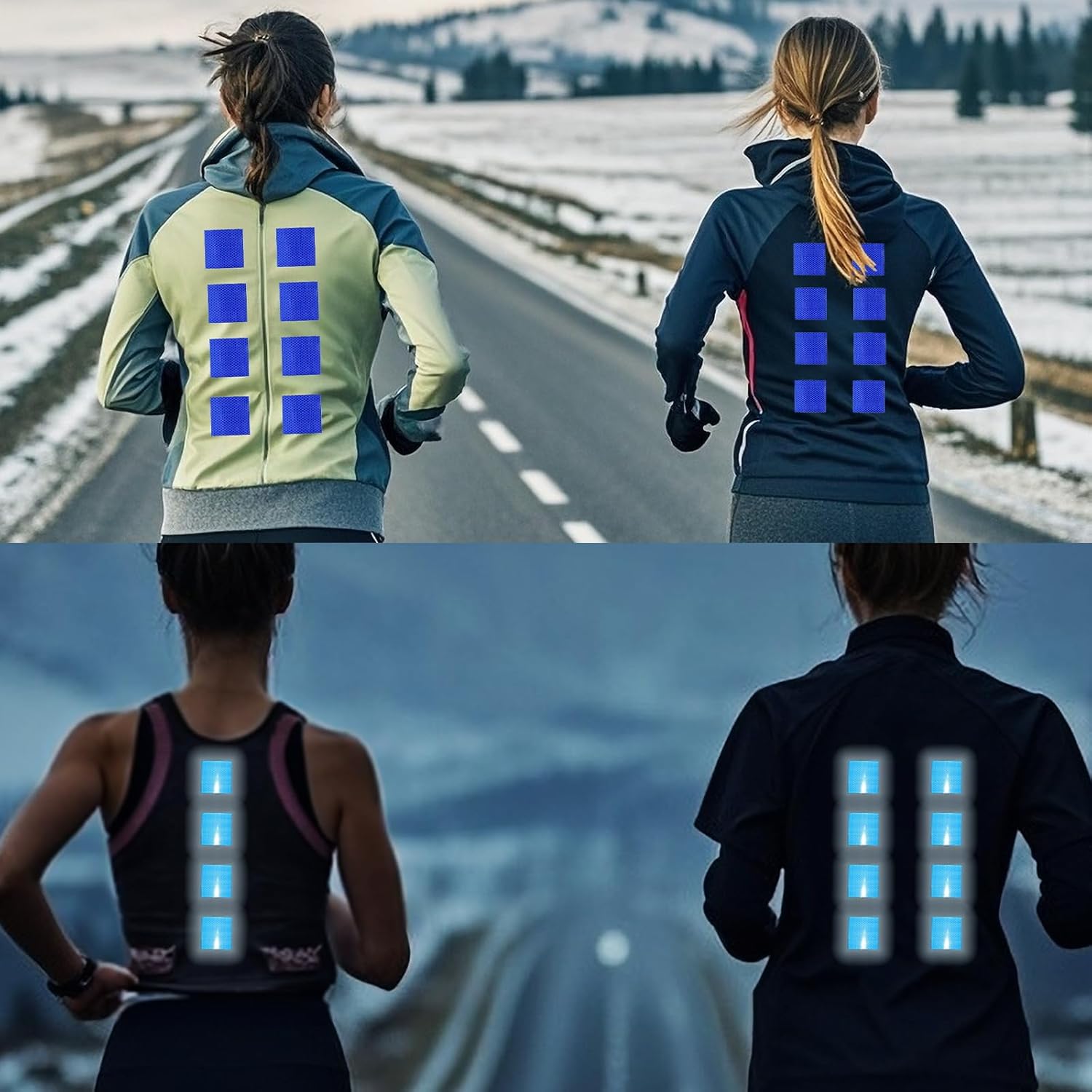 Non Fading Blue Reflective Stickers 1 inch X 2 inch, Outdoor Waterproof High Visibility Warning Safety Adhesive Reflector Tape (20 Pcs)