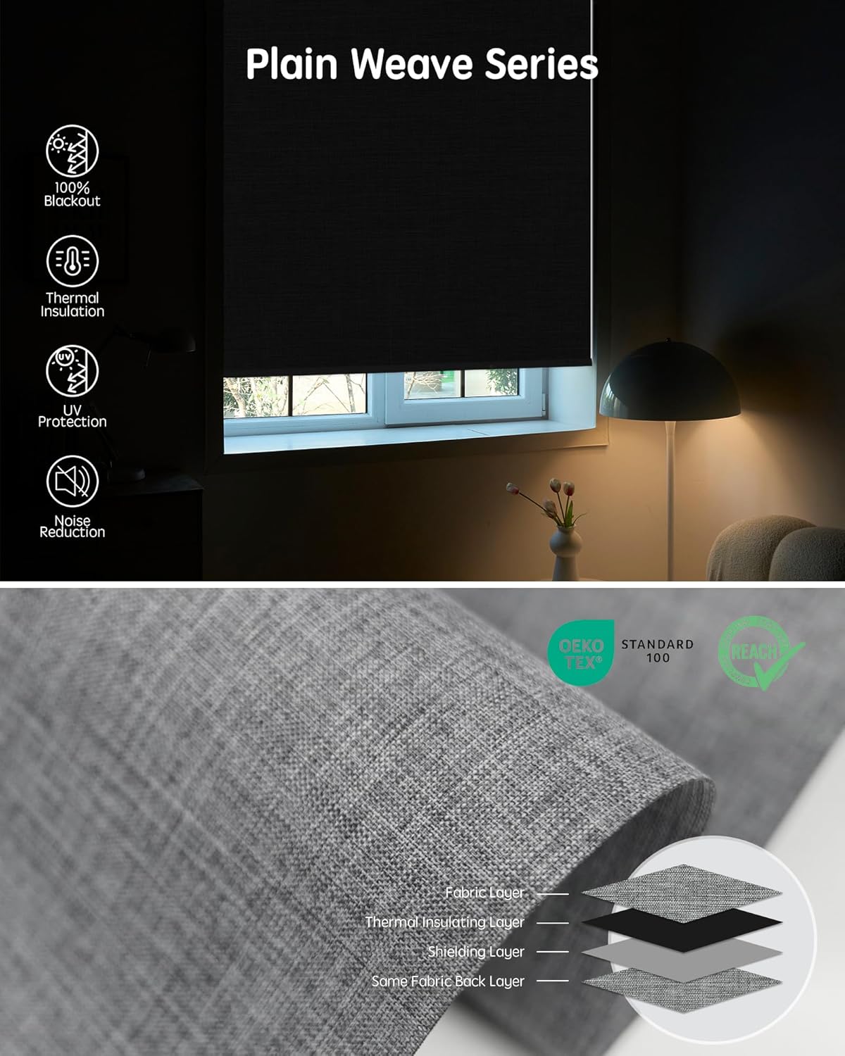 Yoolax Motorized Blinds with Remote, Smart Blinds for Windows Blackout Automatic Shades Work with Alexa Remote Control Roller Window Shades with Valance, Custom Size (Fabric-Smoky Grey)