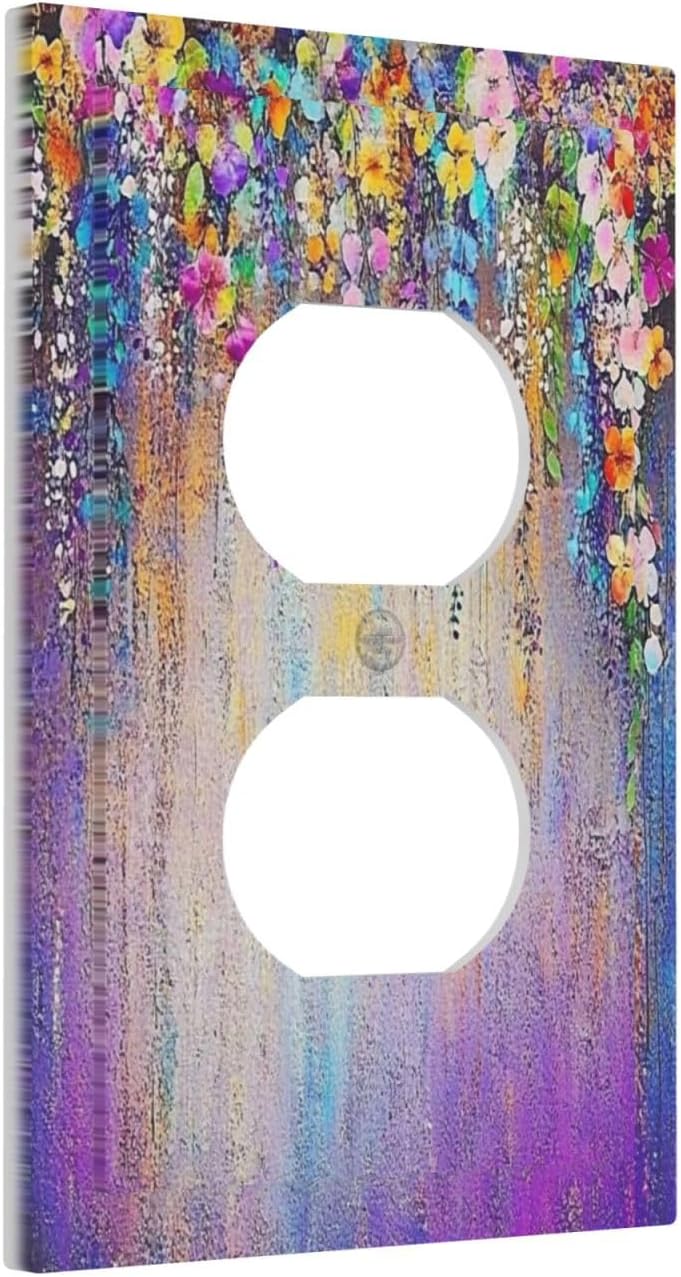 Colorful Country Flower Wildflower Floral Outlet Covers 1 Gang Duplex Light Switch Cover Decorative Switch Plates Electrical Receptacle Faceplate Wall Plate For Bed Room Living Room Decor