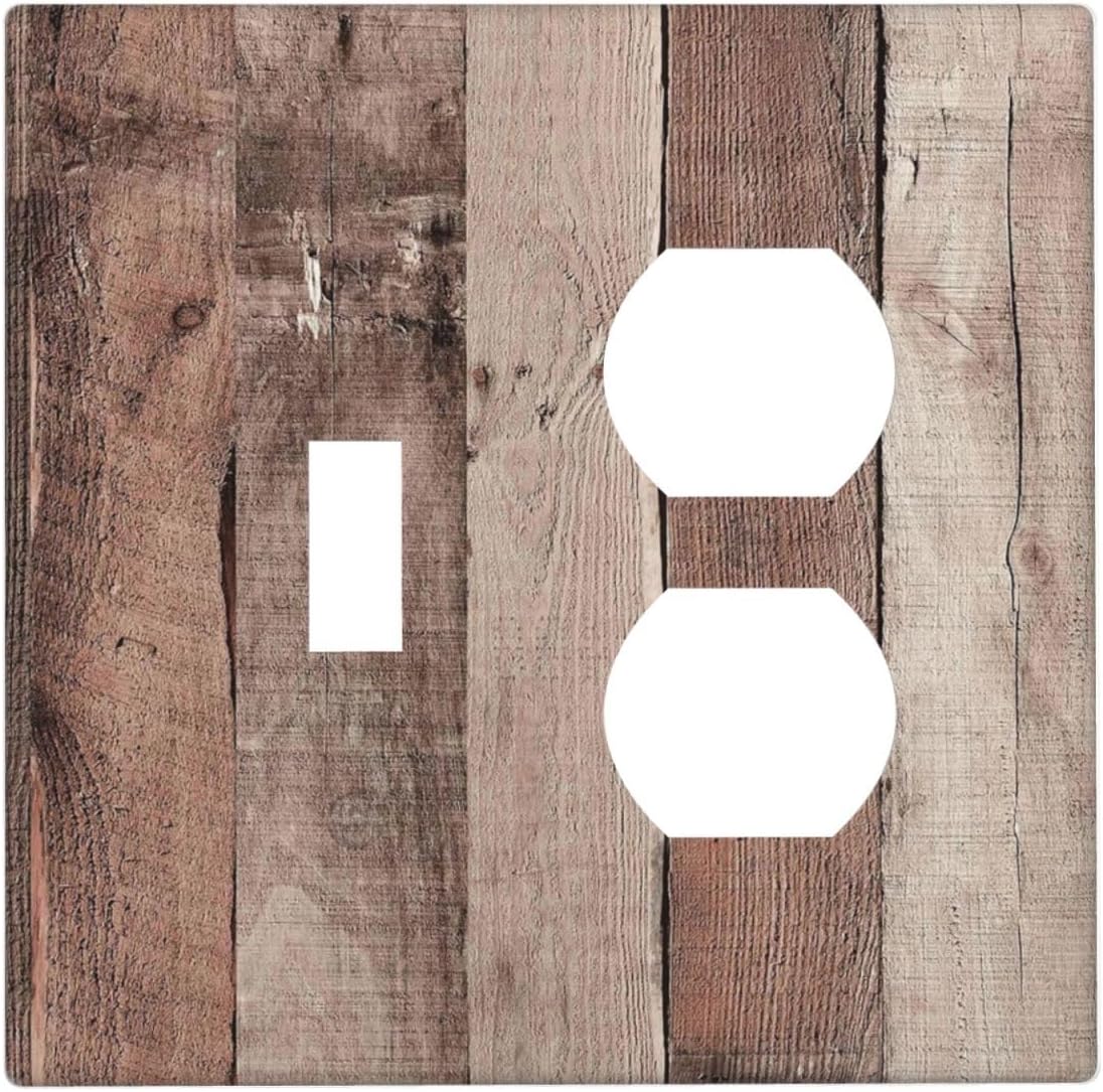 Wallplates Retro Wood Brown Farmhouse Barn Wooden 1 Toggle 1 Duplex Switch Plate Electrical GFCI Faceplate Decorative Light Switch Covers for Farmhouse Cabin Decor