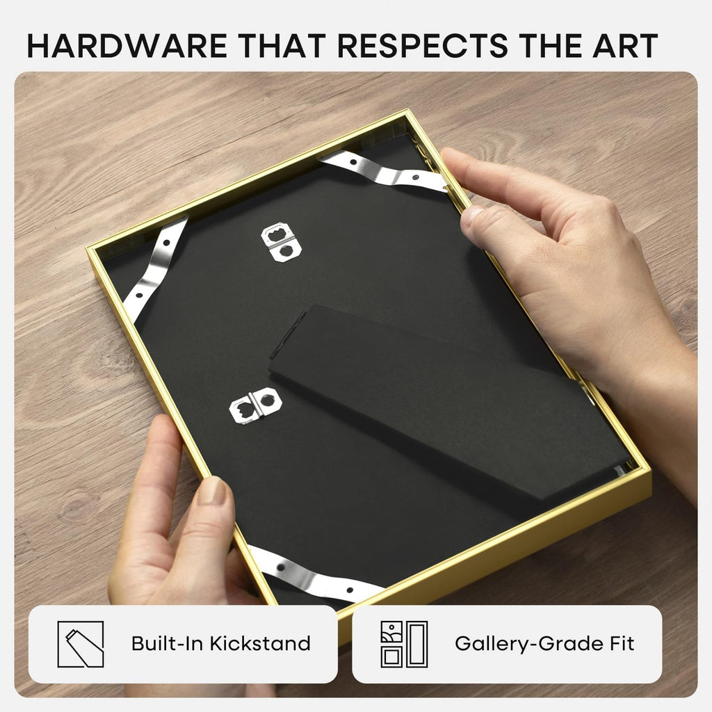 Homeforia 8x8 Picture Frame Gold, High End Metal 8 x 8 Square Photo Frames with Mat 6 by 6, 8x8 Poster Frame Matted to 6x6 inches Print, 8by8 Wall or Tabletop Frame, Tempered Glass, Wall Kit, Set of 2