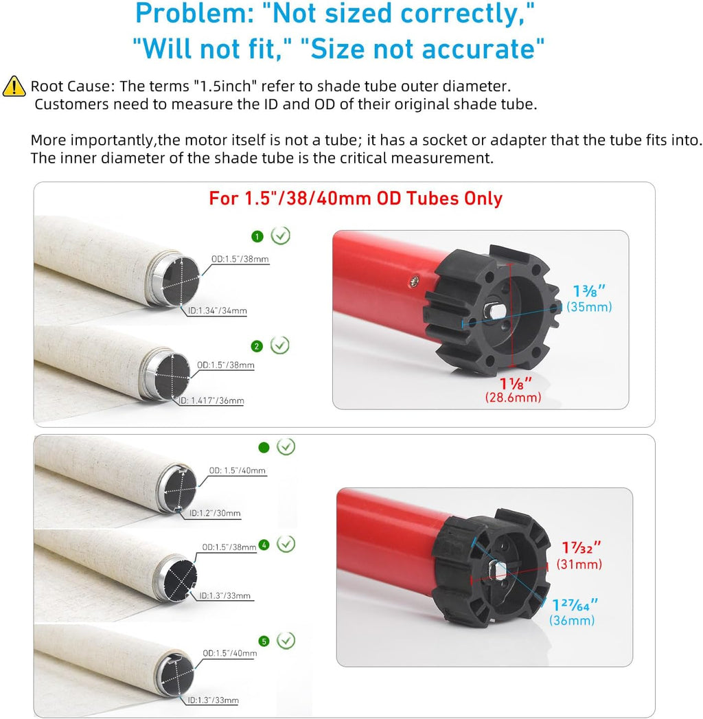 Rollerhouse ERB25 Battery Roller Shade Motor for DIY Electric Roller Blind/Shade Tubular Motor for 1.5 inch/38/40mm Tube