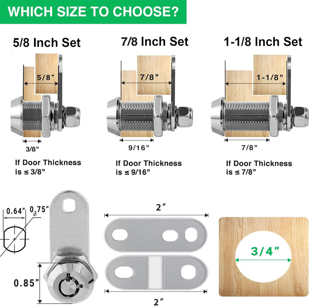 2 Pack Cabinet Lock with Keys, 1-1/8” RV Storage Locks Keyed Alike, RV Locks for Storage Door, Camper Cabinet Toolbox RV Cam Locks with Manual