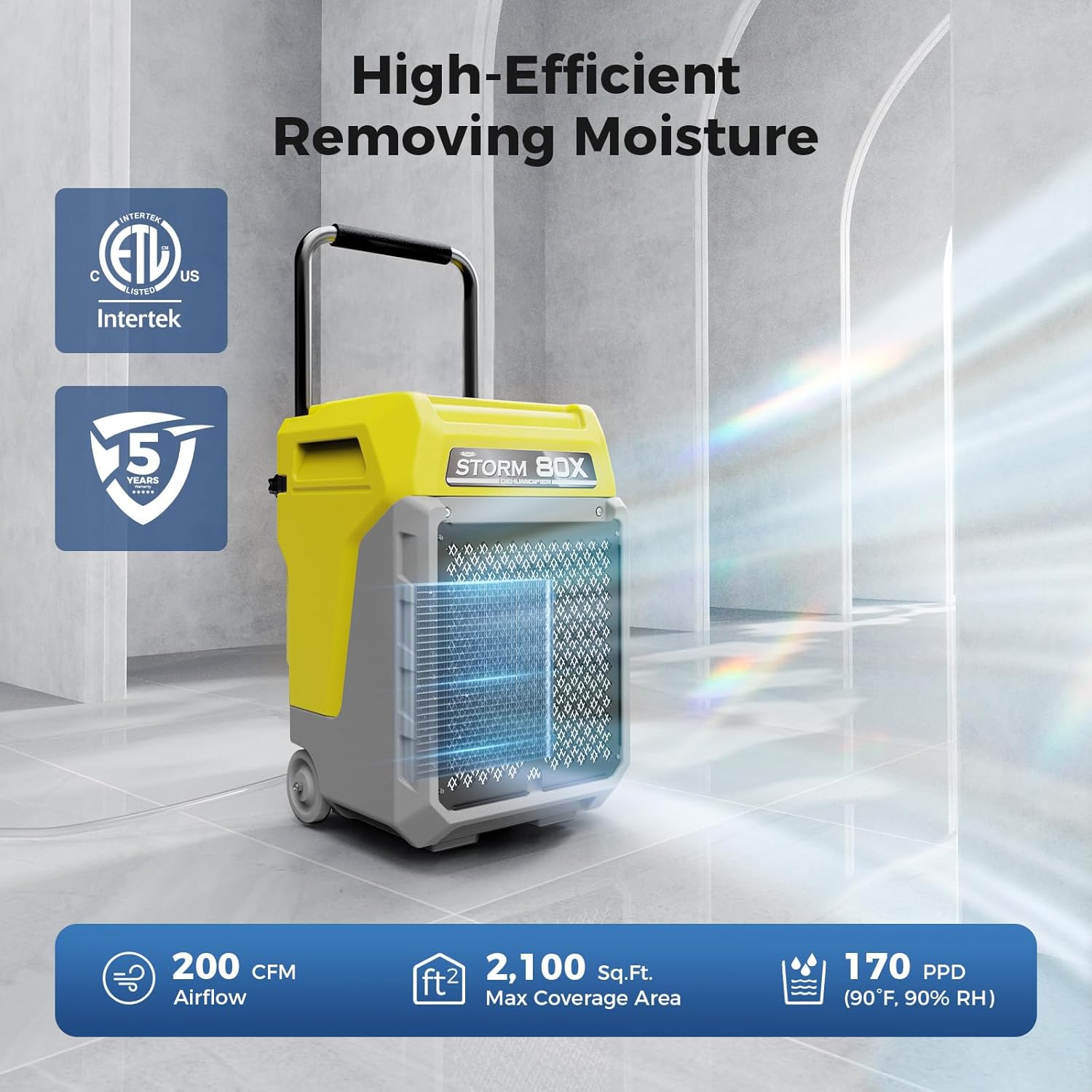 ALORAIR 170 Pints LGR Commercial Dehumidifier with Pump & Drain Hose, Portable Insutrial Dehumidifier for Basments, Home, Job Sites, Fit for 2,100 Sq.Ft Space with Wheels