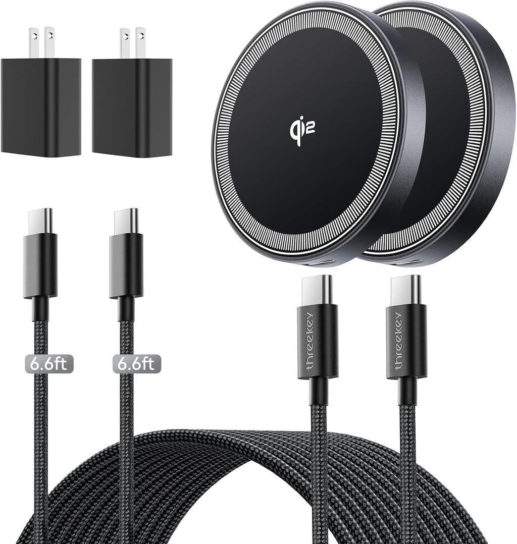 for 15W Magsafe Wireless Charger, Qi2 Magnetic Wireless Phone Charger with 6.6ft Cable Fast Charging Pad for iPhone 17 Air 16 15 14 13 12 Pro Max Airpods(20W Adapter Included), 2 Pack (Black)