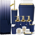Bathroom Sets with Shower Curtain and Rugs, 27PC Bathroom Accessory Set, Blue Bathroom Set, Navy Blue Bathroom Accessories Set with Trash Can, Toilet Brush and Soap Dispensers