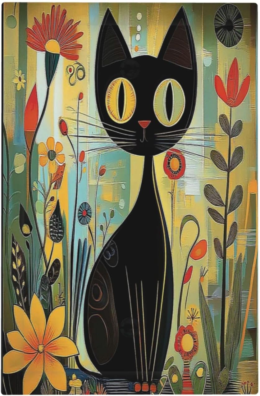 Funny Cat Retro Abstract Flowers Kitten Light Switch Cover Plate 1 Gang No Device Blank Electrical Wall Plates Faceplate Decorative Switch Plate For Kids Room Bed Room Decor