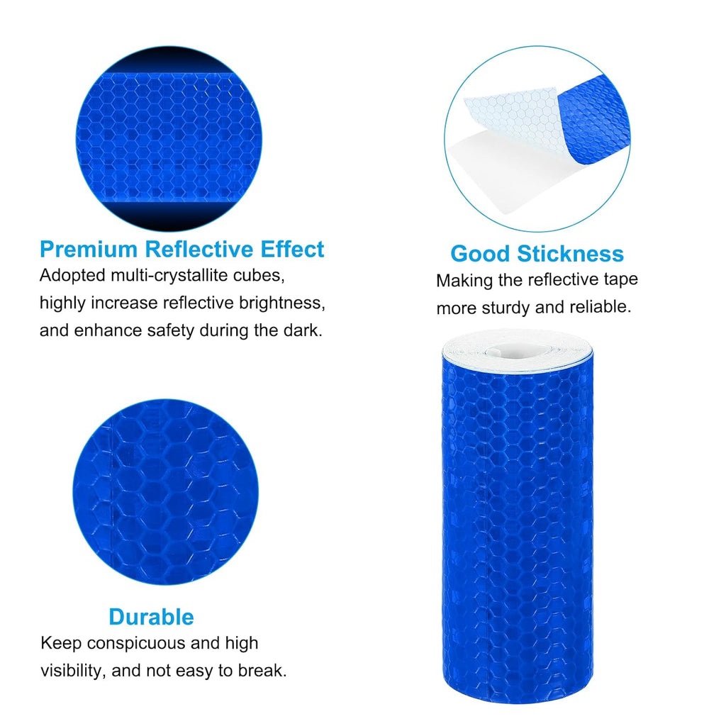 PATIKIL 4 Inch x 10 ft Reflective Tape, 1 Roll Waterproof Self Adhesive High Visibility Caution Warning Safety Tape Reflector with Scraper for Trucks Trailers Cars, Blue