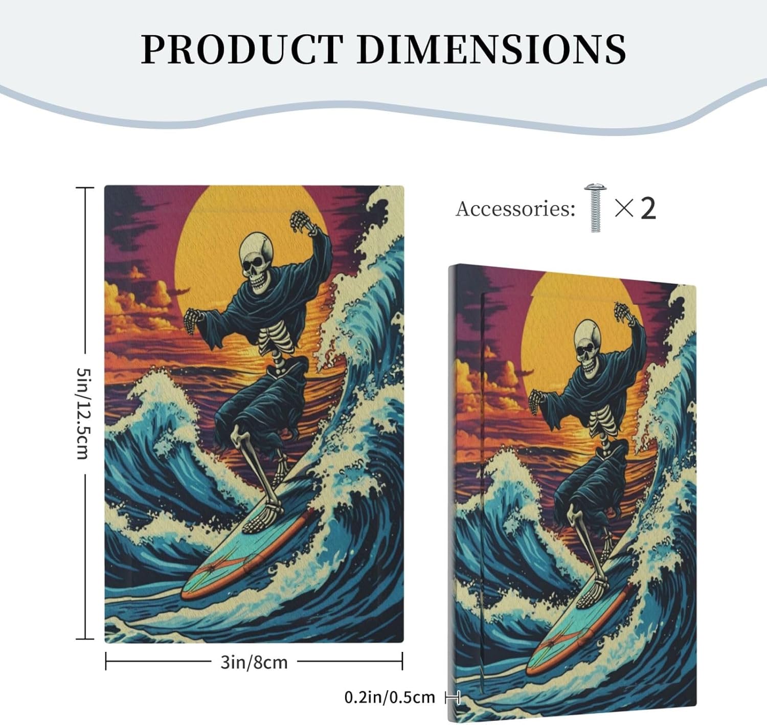 Skeleton Riding Surfboard on Wave In The Ocean Light Switch Covers No Device Wall Plate 1 Gang Decorative Blank Switchplate Electrical Faceplate for Farmhouse Living Bedroom Decor