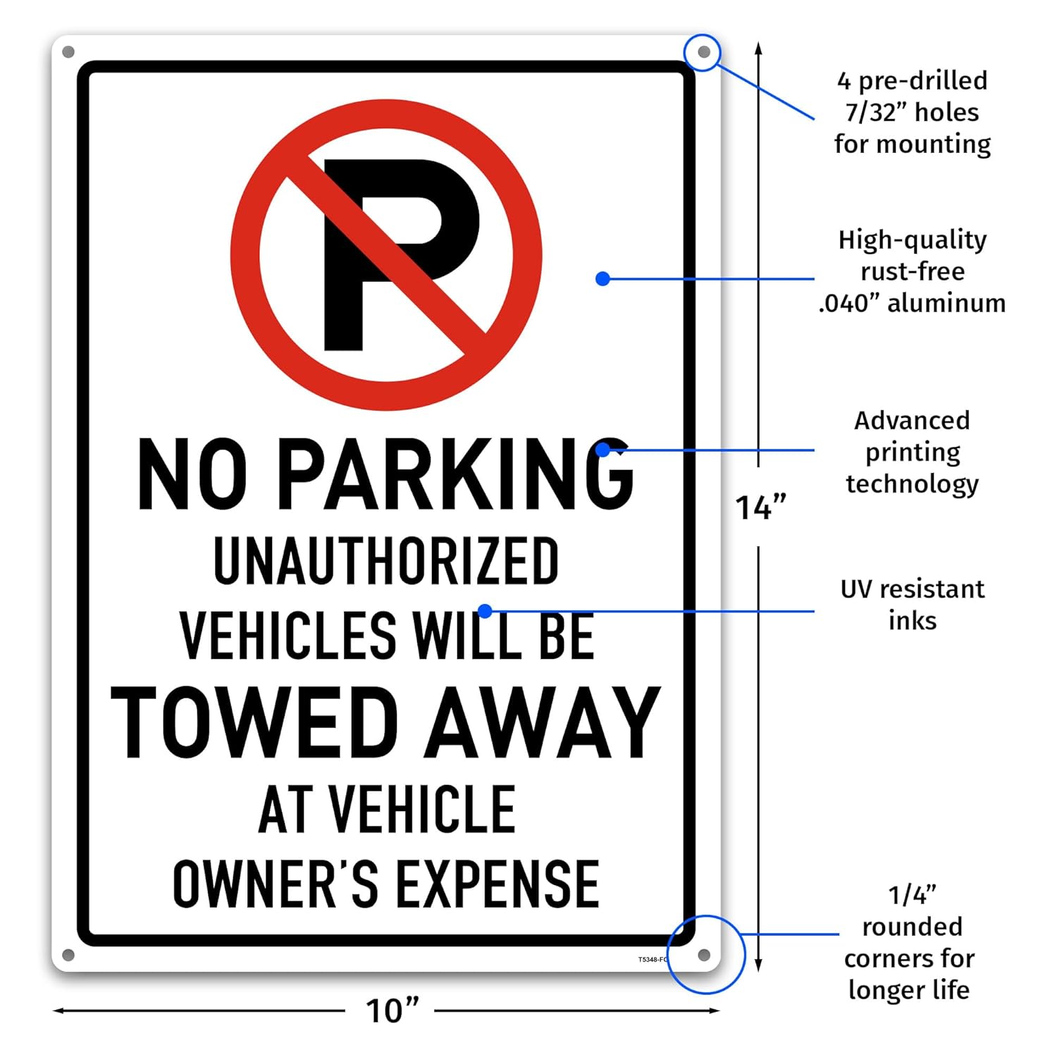 Brimar 12"x18" No Parking Vehicles Towed Away Sign - Aluminum, Weatherproof, Bold Red Lettering, Essential Warning for Vehicle Owners.