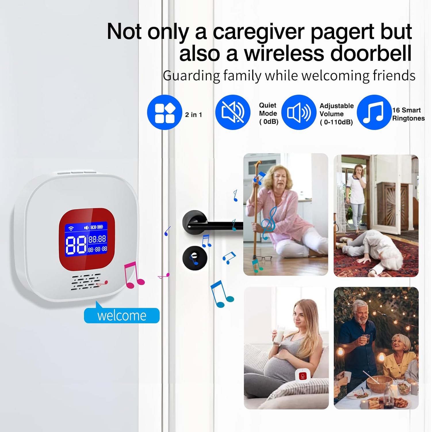 eMylo Caregiver Pager Wireless Call Buttons,Smart Monitoring System Call Bell,Emergency Button for Elderly Senior Compatible with Tuya/Smart Life(1 Receiver + 2 Panic Emergency Buttons)