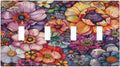 Light Switch Covers Colorful Bohemian Flowers Vintage Boho Floral Quad Toggle Electrical Faceplate 4 Gang Wall Plate Decorative Switch Plates for Bed Room living Room Decor