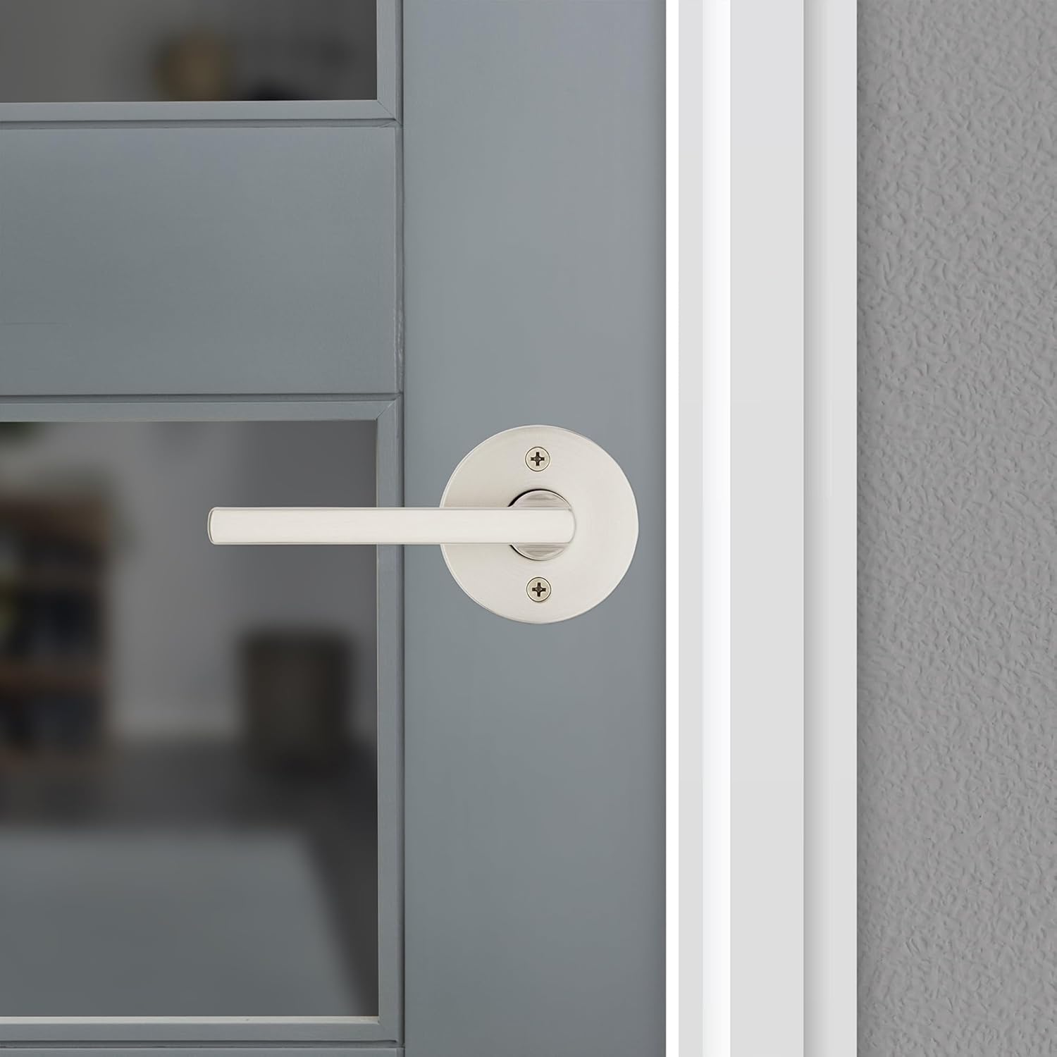 Kwikset Halifax Dummy Door Handle, Single Sided Round Lever for Closets, French Double Doors, and Pantry, Satin Nickel Non-Turning Reversible Interior Push/Pull Lever, with Microban Protection