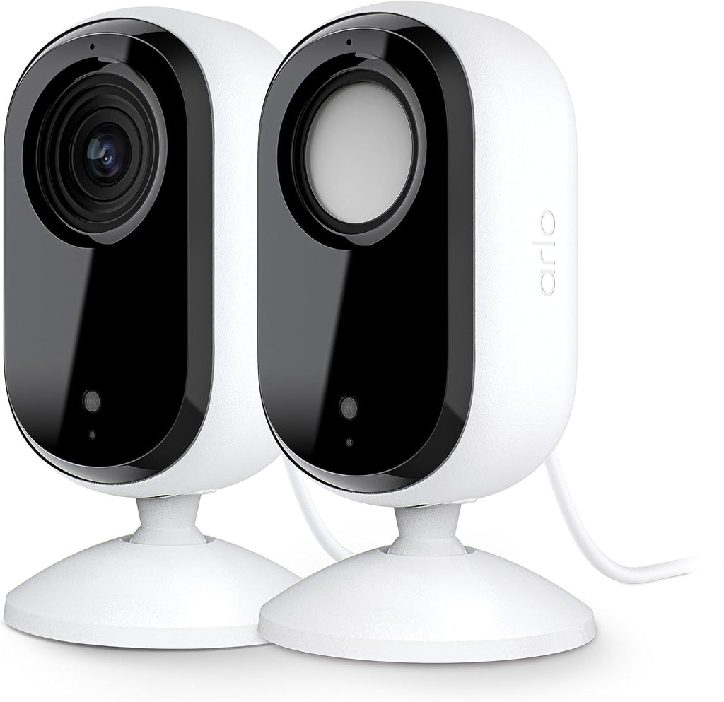 Arlo Essential Security Camera 2K | Indoor Only| 2nd Gen | Baby Monitor & Pet Camera | Wireless with Spotlight, 2-Way Audio, Color Night Vision, Live Stream, Motion Activation, White, 2 Cameras