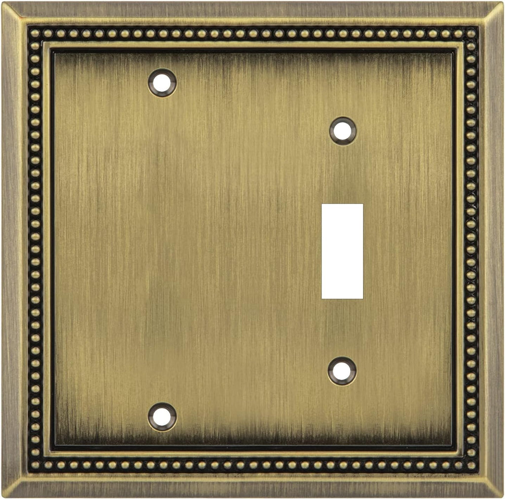 Henne Bery Sunken Pearls Heavy Duty Decorative Wall Plate Switch Plate Outlet Cover (Blank/Toggle, Antique Brass)