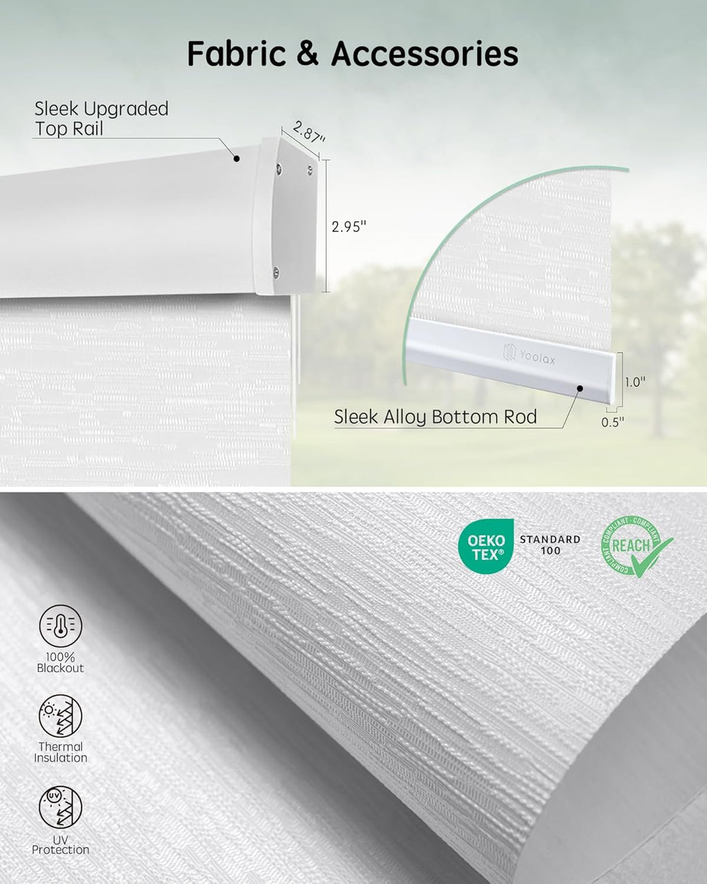 Yoolax Motorized Blinds with Remote, Blackout Smart Blinds Automatic Blinds for Windows, Electric Window Shades Compatible with Alexa Roller Window Shades with Valance (Jacquard White, 48" W x 72" H)