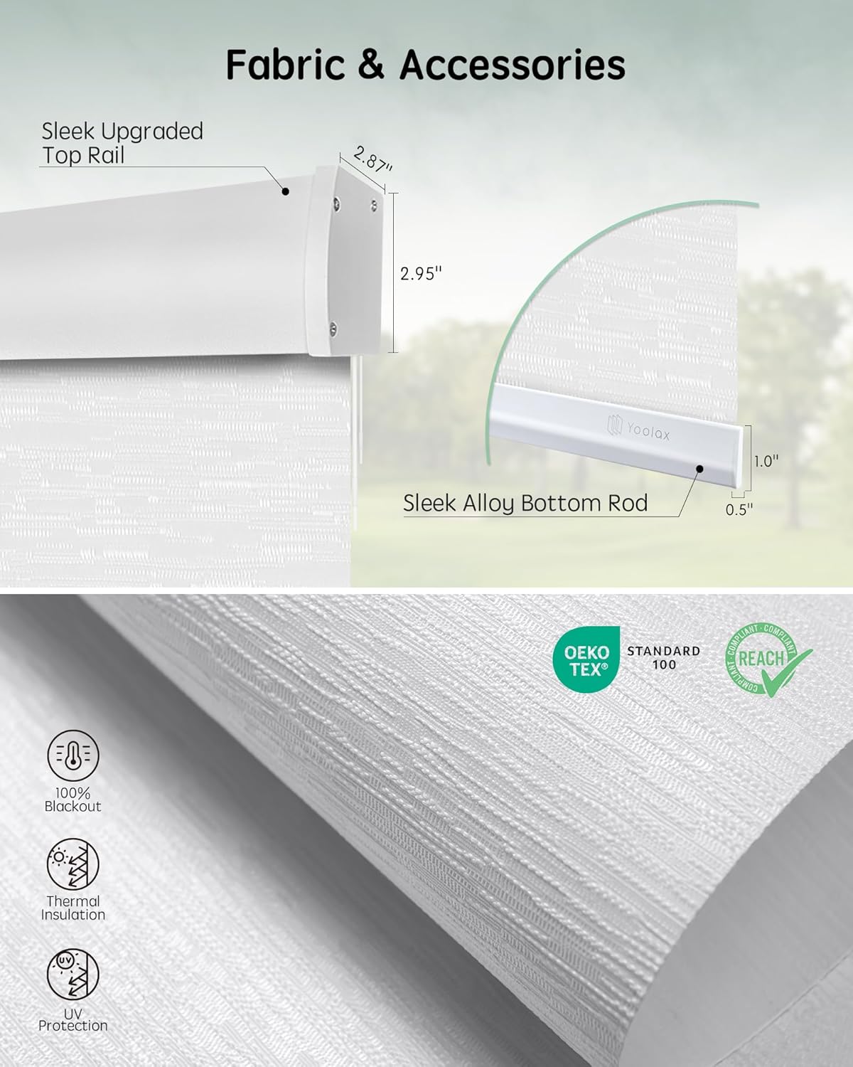 Yoolax Motorized Blinds with Remote, Blackout Smart Blinds Automatic Blinds for Windows, Electric Window Shades Compatible with Alexa Roller Window Shades with Valance (Jacquard White, 22" W x 72" H)