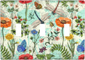 Dragonflies Flowers Butterfly 3 Gang Triple Toggle Outlet Light Switch Cover Decorative Wall Plate Cover For Home Living Bedroom Kitchen Decorative