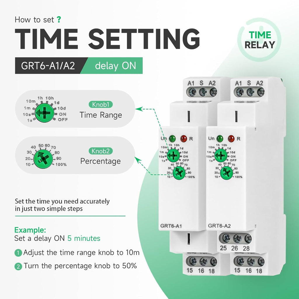Delay ON Time Relay, GRT6 A1 230V 10A Time Delay Relay Module, Delay Timer Switch 10A AC230V Adjustable Delay Timer Switch in Din Rail