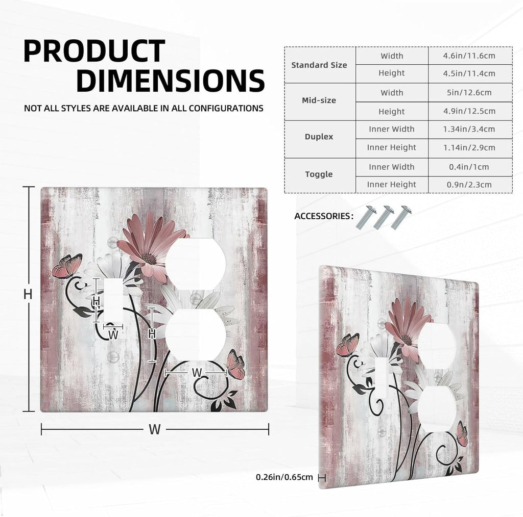 Wallplates Pink White Daisy Butterfly Wood Grain 1 Toggle 1 Duplex Switch Plate Electrical GFCI Faceplate Decorative Light Switch Covers for Farmhouse Bathroom Decor