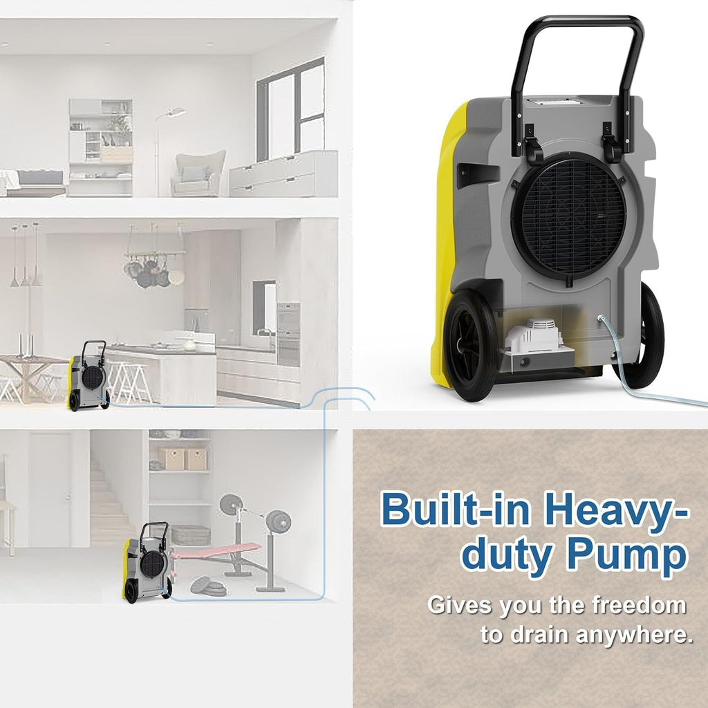ALORAIR LGR Commercial Dehumidifier with Pump & Drain Hose, Portable Insutrial Dehumidifier for Basments, Home, Job Sites, Fit for 2,100 Sq.Ft Space with Wheels (Storm Elite Yellow NO WIFI)