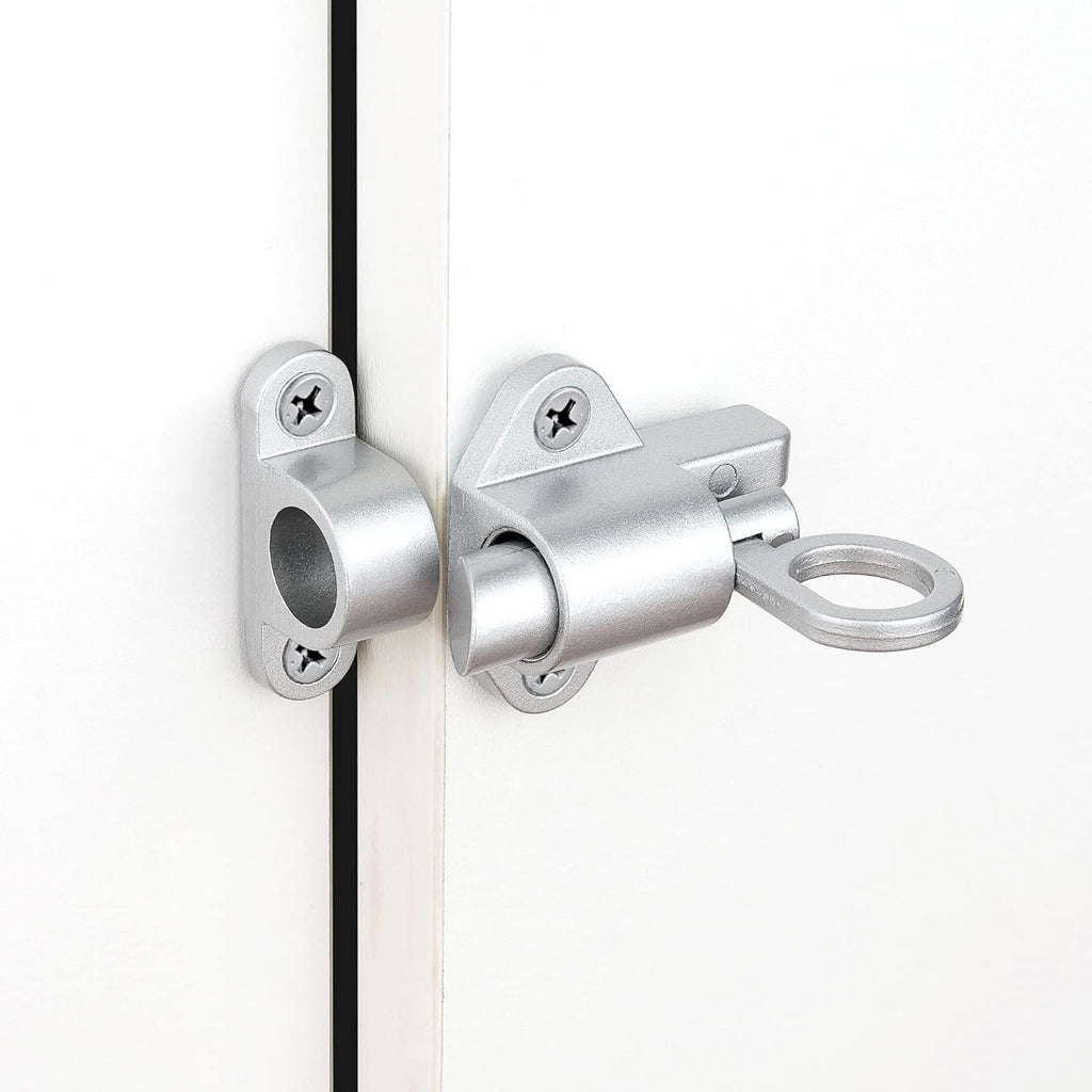 10 Packs Self-Closing Latches，Silver Gray Spring Door Lock，Resilient Bolt Latch Aluminum Alloy Safety Automatic Spring Barrel Slide Door Lock with Screws,Used for Gate,Window and Cabinet etc