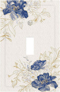 Decorative Light Switch Cover Plate Rustic Blue Flower Floral Gold Leaf 1 Gang Single Toggle Wall Plates for Electrical Outlet Covers Switch Plate Covers Faceplate for Bedroom Home Decor