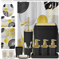Bathroom Set - Bathroom Sets with Shower Curtain and Rugs, Bathroom Accessory Set, Black Bathroom Accessories Set with Trash Can, Toilet Brush and Soap Dispensers