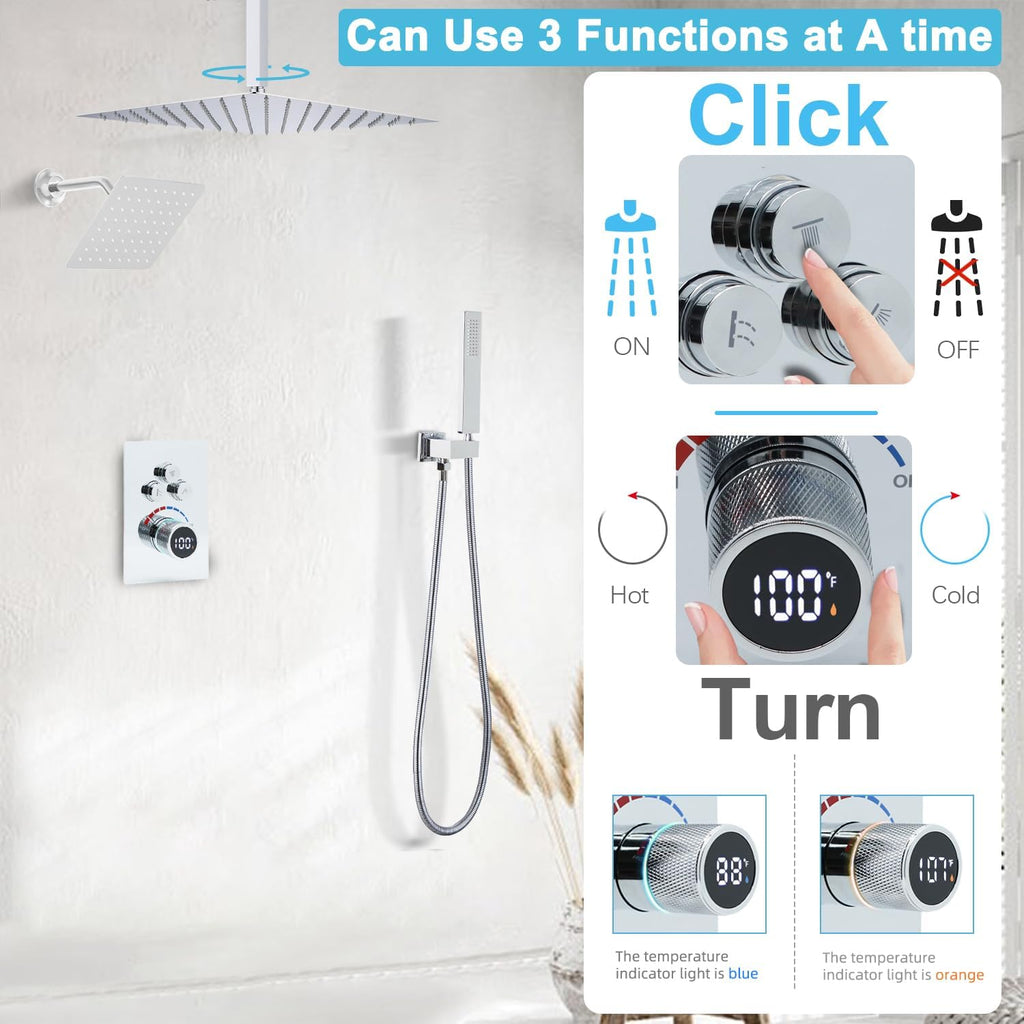 Shower System 12 Inches Rainfall Shower System Shower Head System for Bathroom 3 function shower system set Shower Faucet Rough-in Valve