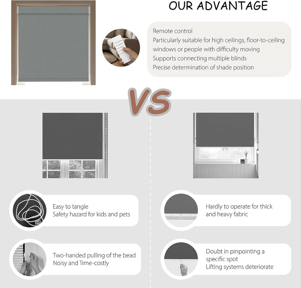 Motorized Roller Blinds with Remote, 100% Blackout Automatic Roller Shades for Bedroom, Bathroom, and Living Room, Customized Size, Moonlit Fog Gray