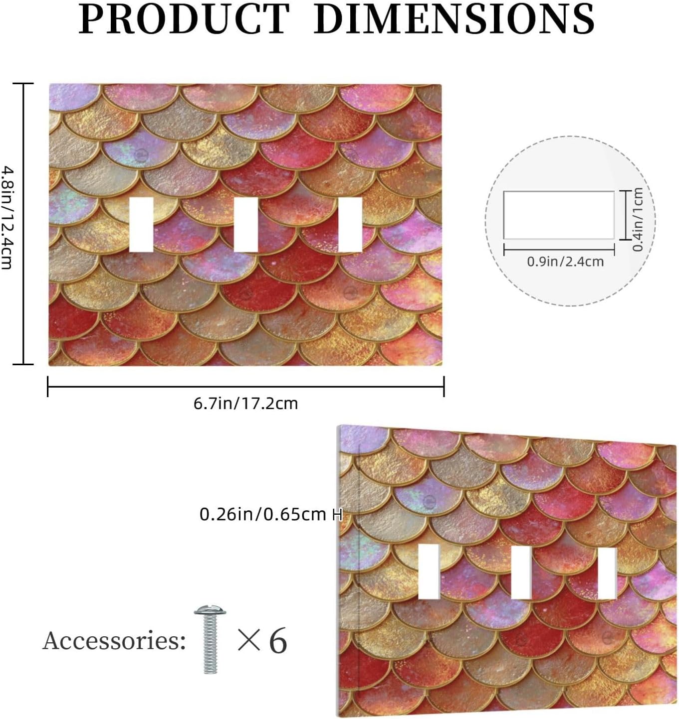 Mermaid Glitter Scale Rainbow Gold Fish Scales Decorative Switch Plates 3 Gang Wall Plate Triple Toggle Light Switch Cover Faceplate Electrical Wall Panels for Bed Room Home Decor
