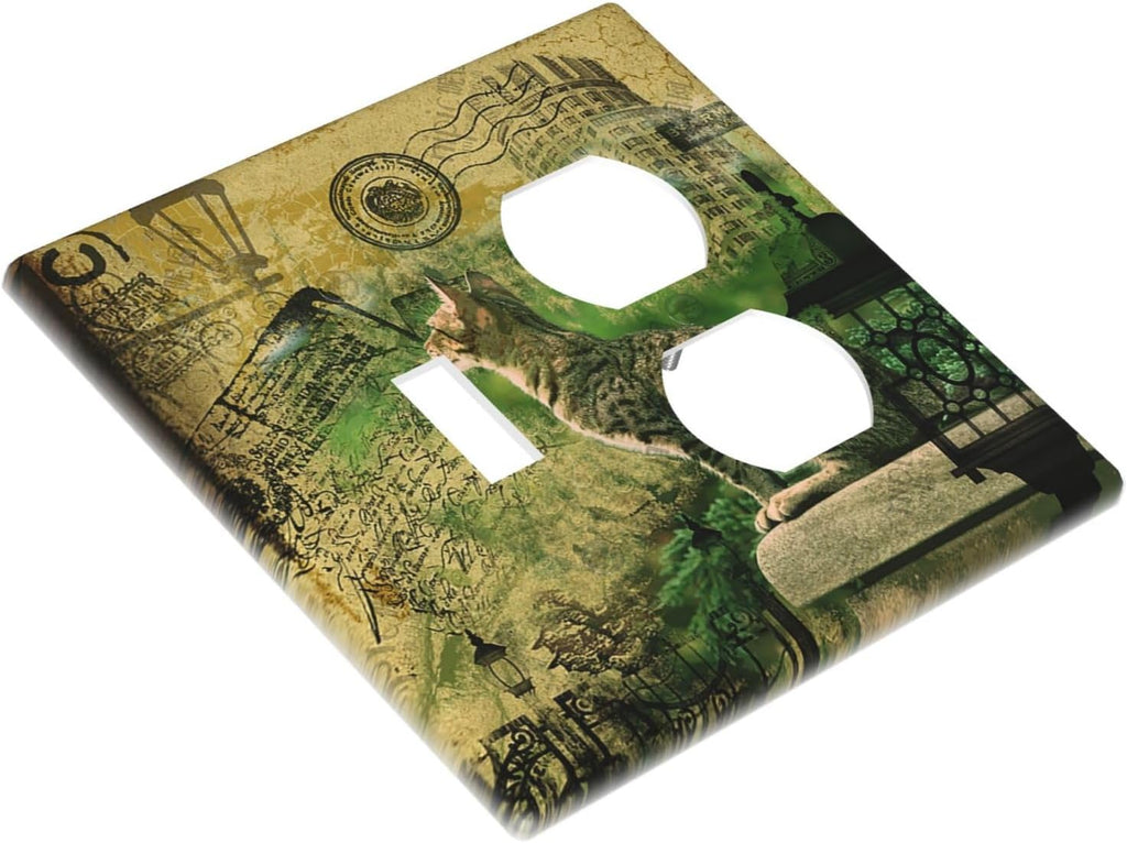 Outlet Covers Vintage Style Cat City Stamp 1 Toggle 1 Duplex Switch Plate Covers Electrical Light Switch Cover Plate Decorative Wall Plate Socket Cover for Bedroom Home Decor