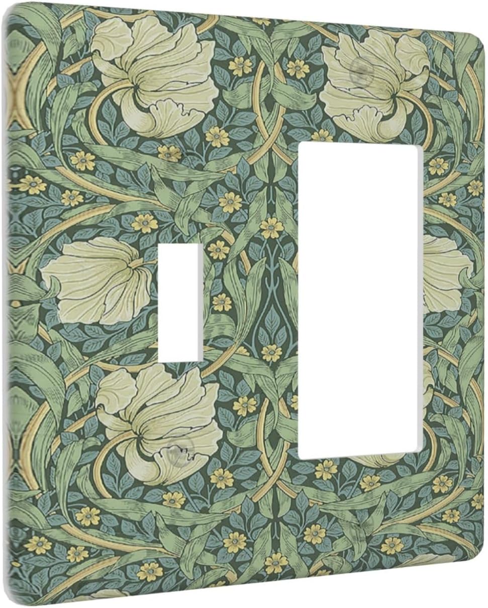 Outlet Covers Vintage Floral Plant Sage Green William Morris 1 Toggle 1 Rocker Combination Decorative Wall Plate Light Switch Cover Plate Electrical Switch Plates for Bedroom Home Decor