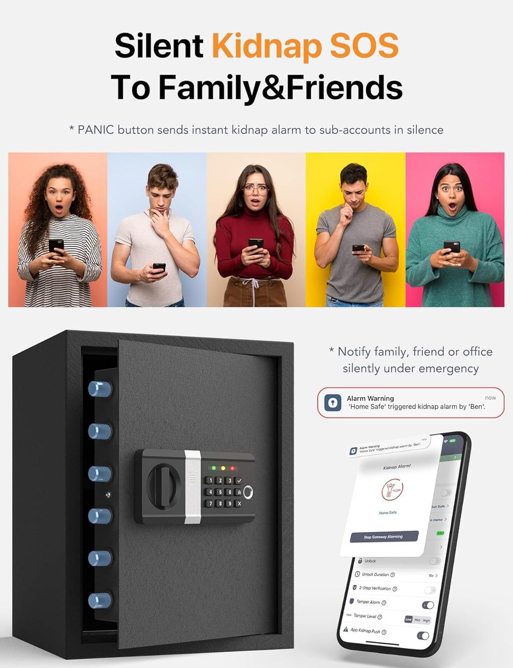 FORFEND Smart Home Safe | WiFi Safe Box App Lock/Alarm | Voice Command, Kidnap Alarm, Tamper Detect, Frozen Mode, Sub Account| Digital Safe Anti Theft