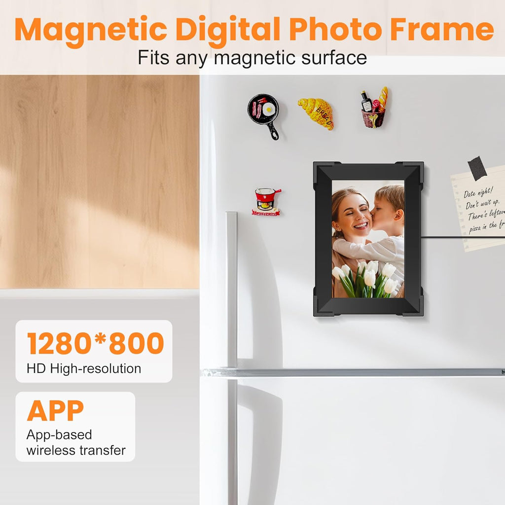 KPCB Tech Magnetic Picture Frames for Refrigerator, 8 inch Digital Photo Frames Smart WiFi & App Control, Electronic Picture Frame with 1280x800 HD Touch Screen for Parents, Grandparents, Friends