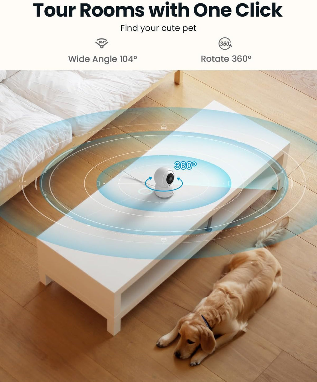 ieGeek 2K Indoor Home Security Cameras，360° Pet Camera with Auto Tracking, Motion & Sound Detection，3MP Night Vision, 2.4G/5G WiFi Dog Camera with Phone App, Cloud & Memory Storage, Works with Alexa
