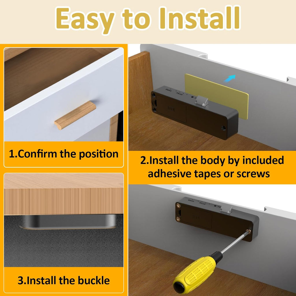 Bestkid Cabinet Lock NFC RFID Card Slim Hidden Drawer Lock for Child Safety Liquor File Kitchen Pantry Furniture Double-Layer Drawer No Drilling Required Black