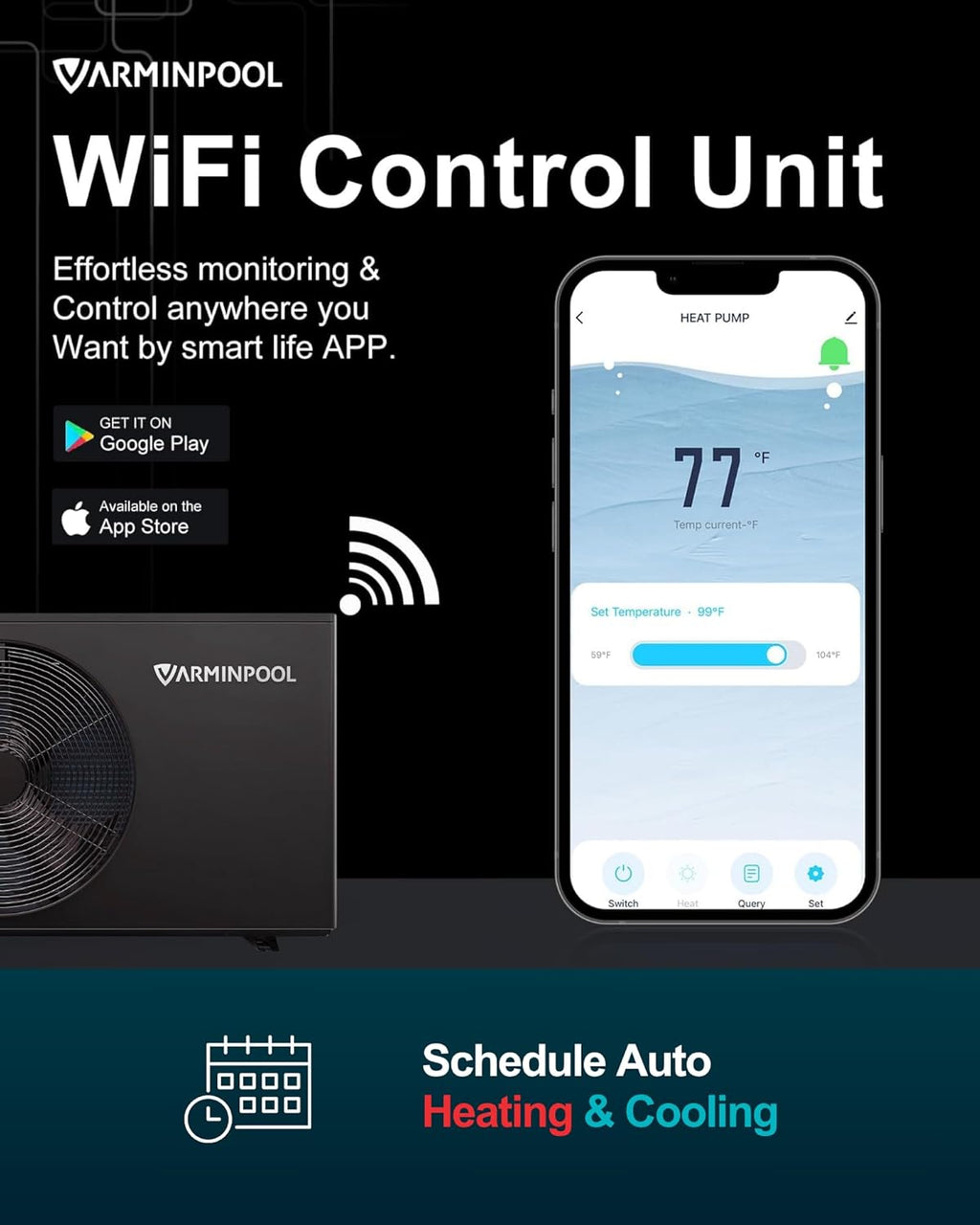40000BTU Smart Pool Heat Pump for 13,000 Gallons In and Above Ground Pools, Electric Pool Heater with Smart Control via APP, Heat and Cool Mode, 240V