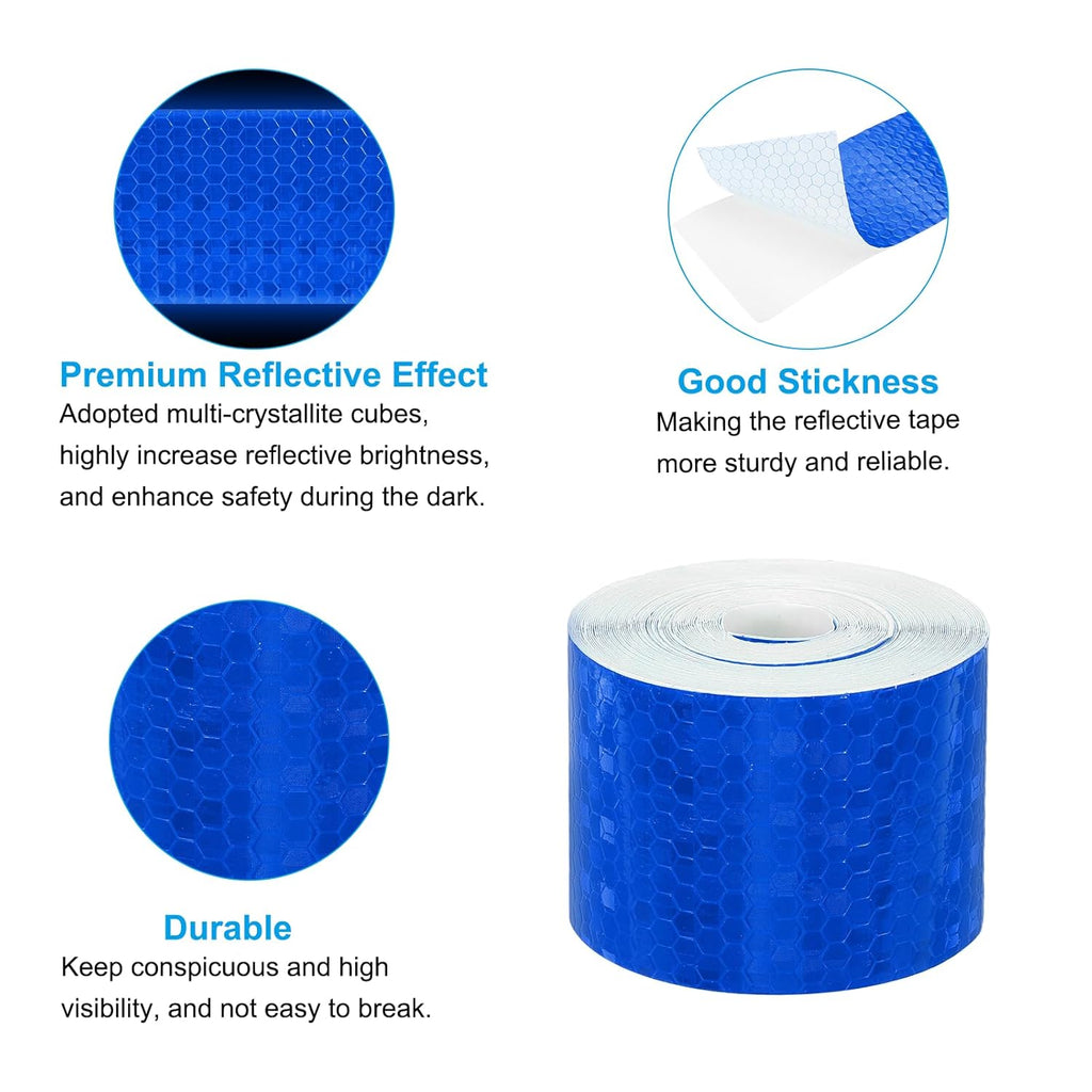 PATIKIL 2 Inch x 33 ft Reflective Tape, 1 Roll Waterproof Self Adhesive High Visibility Caution Warning Safety Tape Reflector with Scraper for Trucks Trailers Cars, Blue