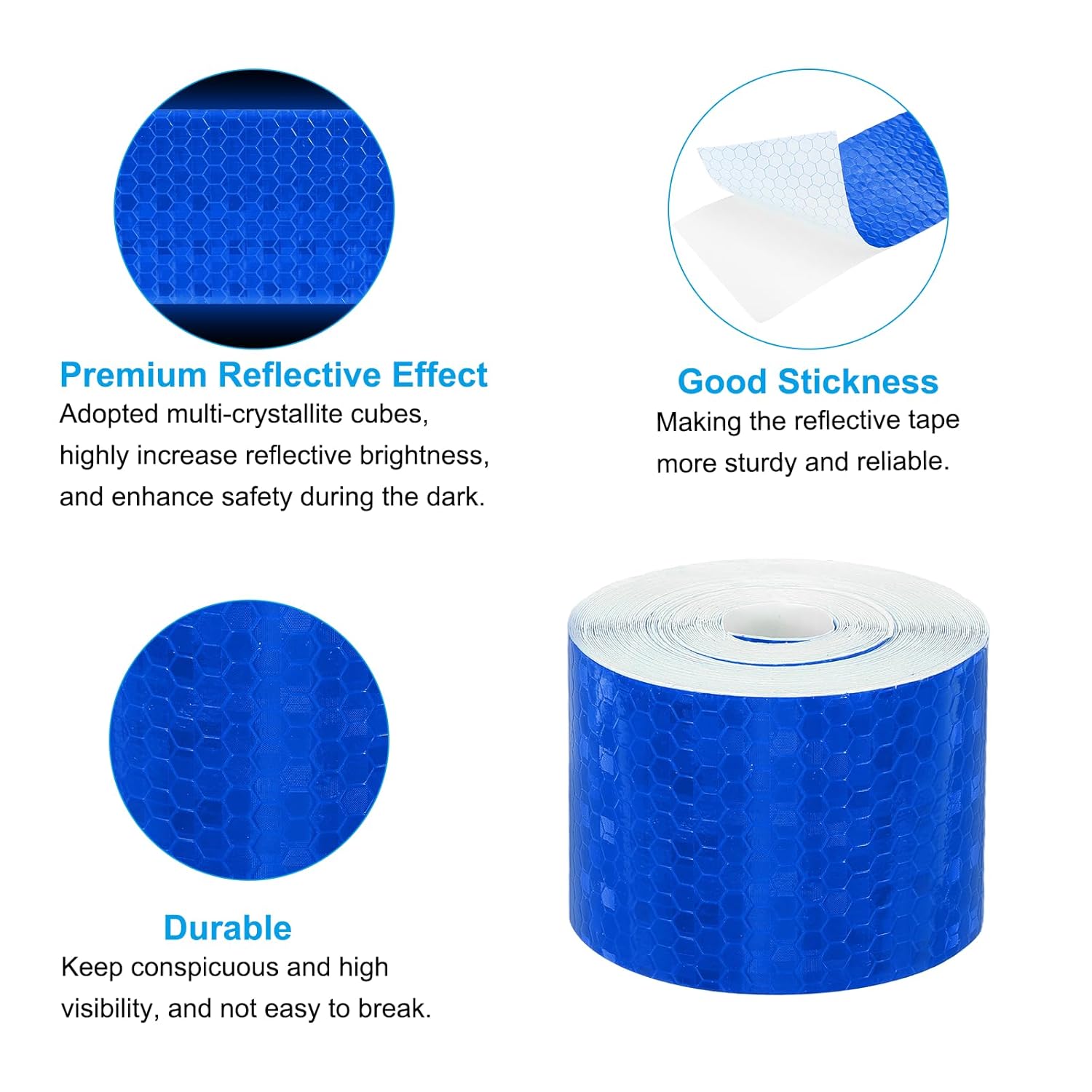 PATIKIL 2 Inch x 33 ft Reflective Tape, 1 Roll Waterproof Self Adhesive High Visibility Caution Warning Safety Tape Reflector with Scraper for Trucks Trailers Cars, Blue