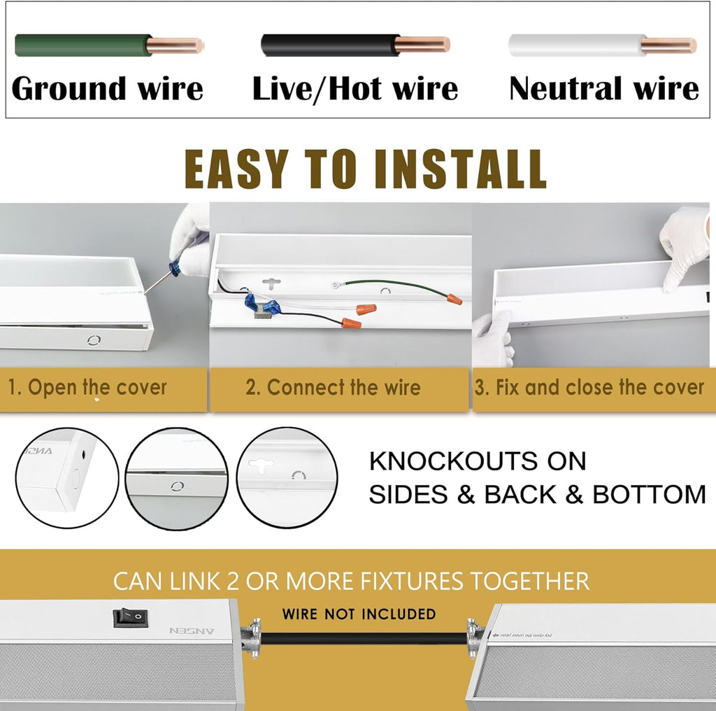 Ansen 2Packs of Under Cabinet Lighting Hardwired, 12in 10W 666LM Dimmable Led Light for Kitchen/Closet, CRI 92+, R9 90+, 3 Color Temperature, 3000K/4000K/5000K(Warm White, Cool White, Daylight)