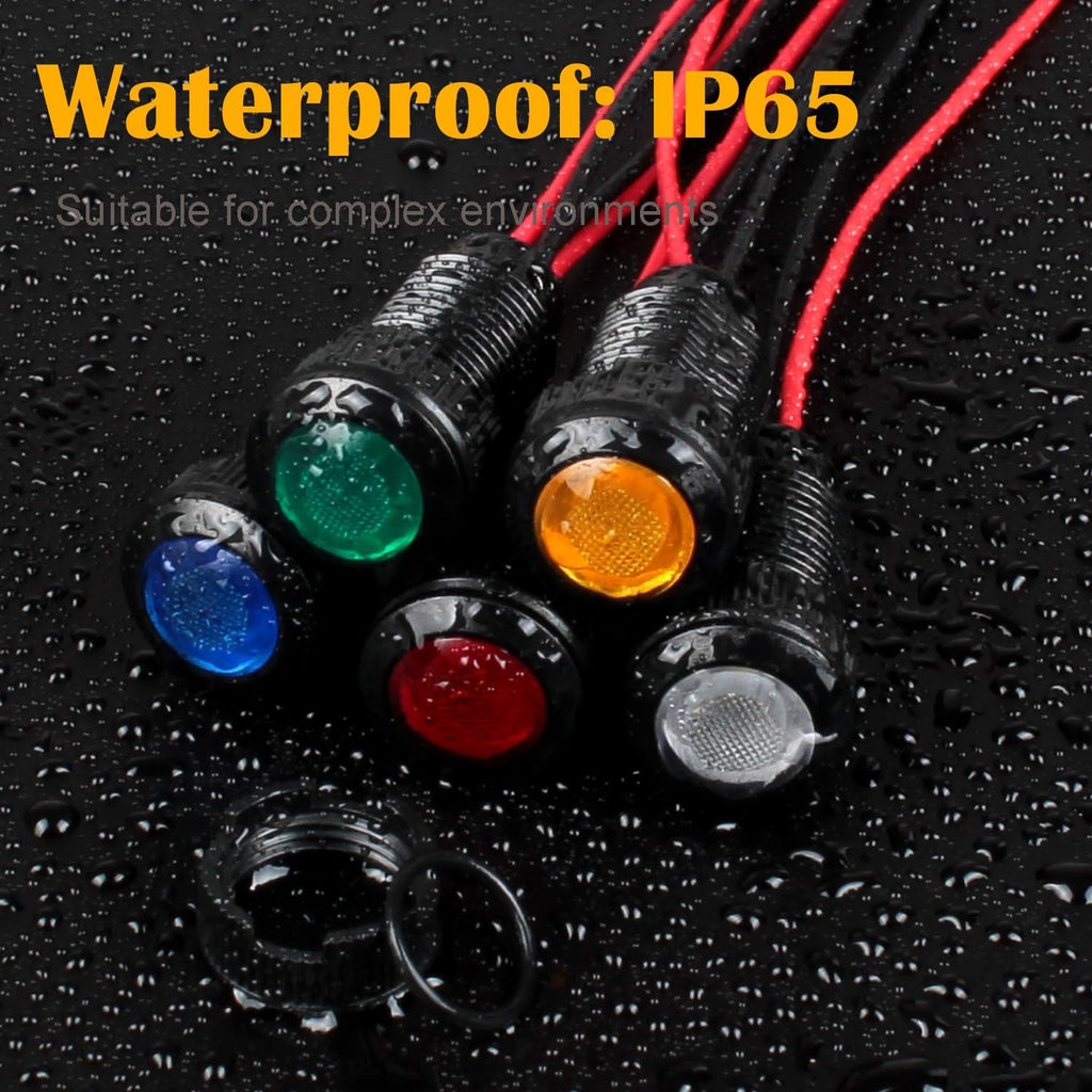 5pcs 12mm LED Indicator Light Plastic Black Signal Dot Lamp 110-220VAC 1/2 inches Mounting Hole Size with 15cm/5.9in. Wire (Yellow LED)