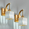 Wall Sconces, Set of 2 Gold Crystal Vanity Lights, Modern Wall Lamp for Bathroom, Hallway, and Makeup, Easy Installation