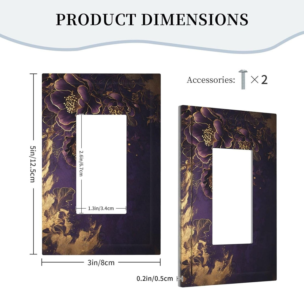 Decorative Outlet Covers Vintage Purple Peony Gold Leaf Flowers Floral 1 Gang Single Decora GFCI Device Light Switch Covers Plate 1 Rocker Wall Plate Jumbo Face Plate for Bedroom Decor