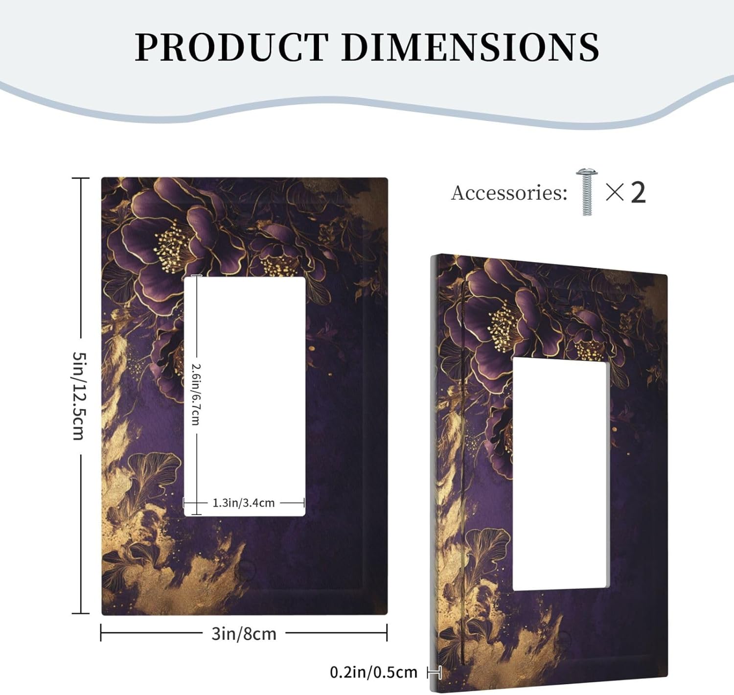Decorative Outlet Covers Vintage Purple Peony Gold Leaf Flowers Floral 1 Gang Single Decora GFCI Device Light Switch Covers Plate 1 Rocker Wall Plate Jumbo Face Plate for Bedroom Decor